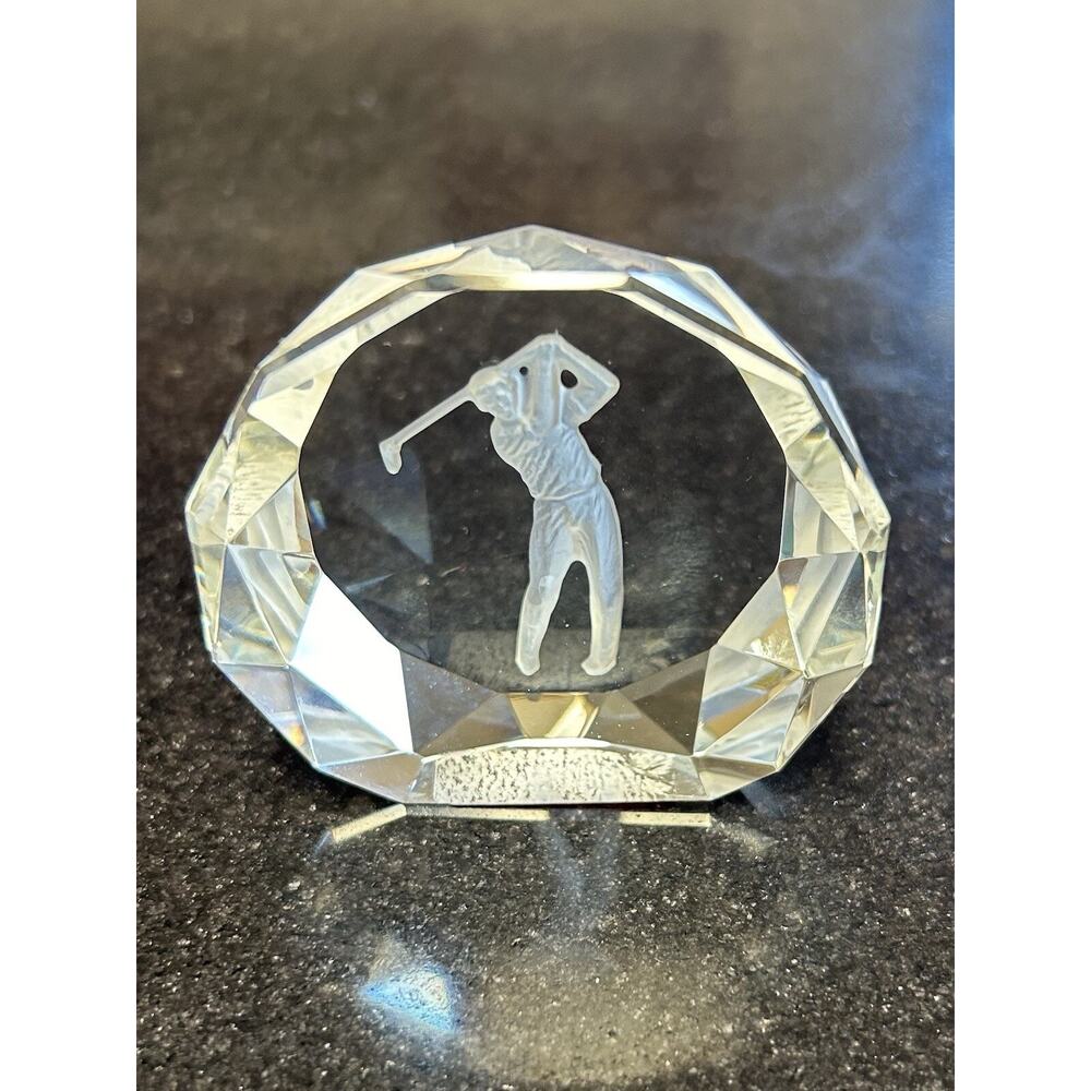 Beautiful Crystal Golfer Paperweight Made For Roman By Mar. Measures 2"